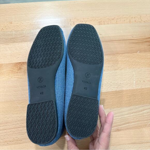 Vivaia Square Toe V Cut Flats Denim Knit Blue size 42 10.5 - Picture 6 of 6